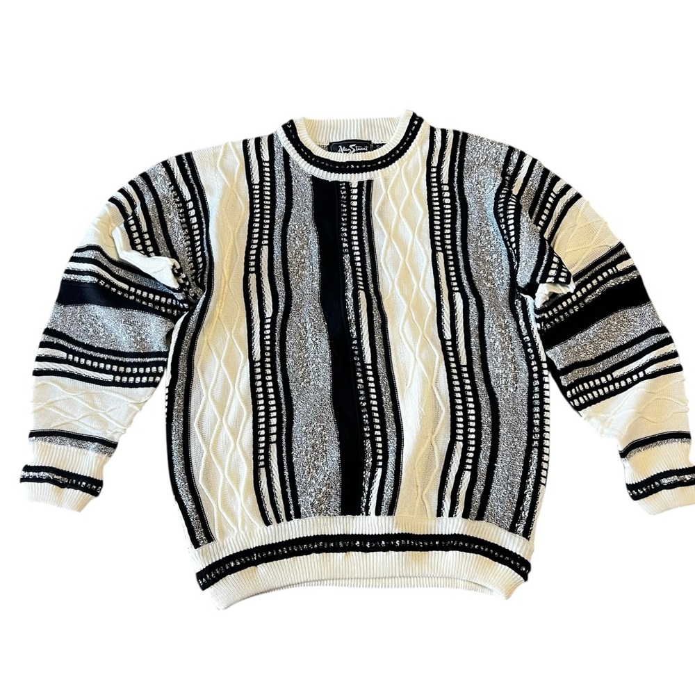 Vintage Biggie Smalls Coogi Style Black and White Alan Stuart Large Sweater!